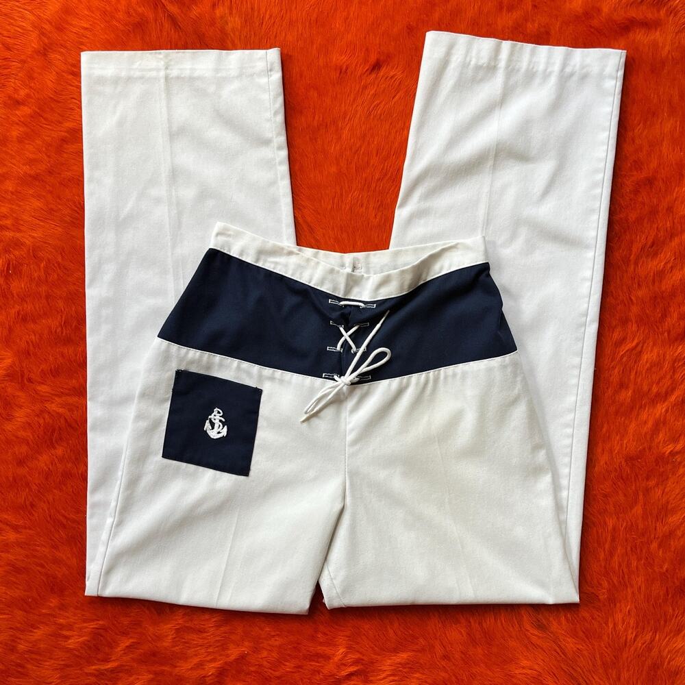 Vintage 60s Sailor Pants | Nautical Trousers | Sailorcore Coastal Grandma | 24”